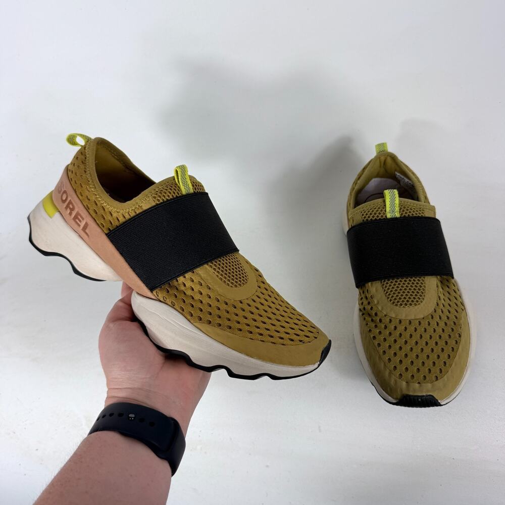 Sorel Kinetic Impact Strap Athletic Sneakers Women's 8.5 Yellow Slip-On Comfort